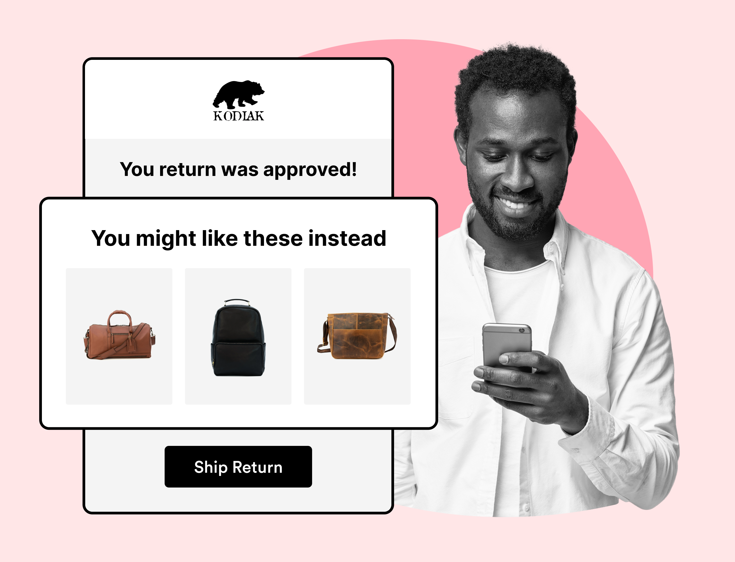 Kodiak leather using WeSupply return notifications with product recommendations