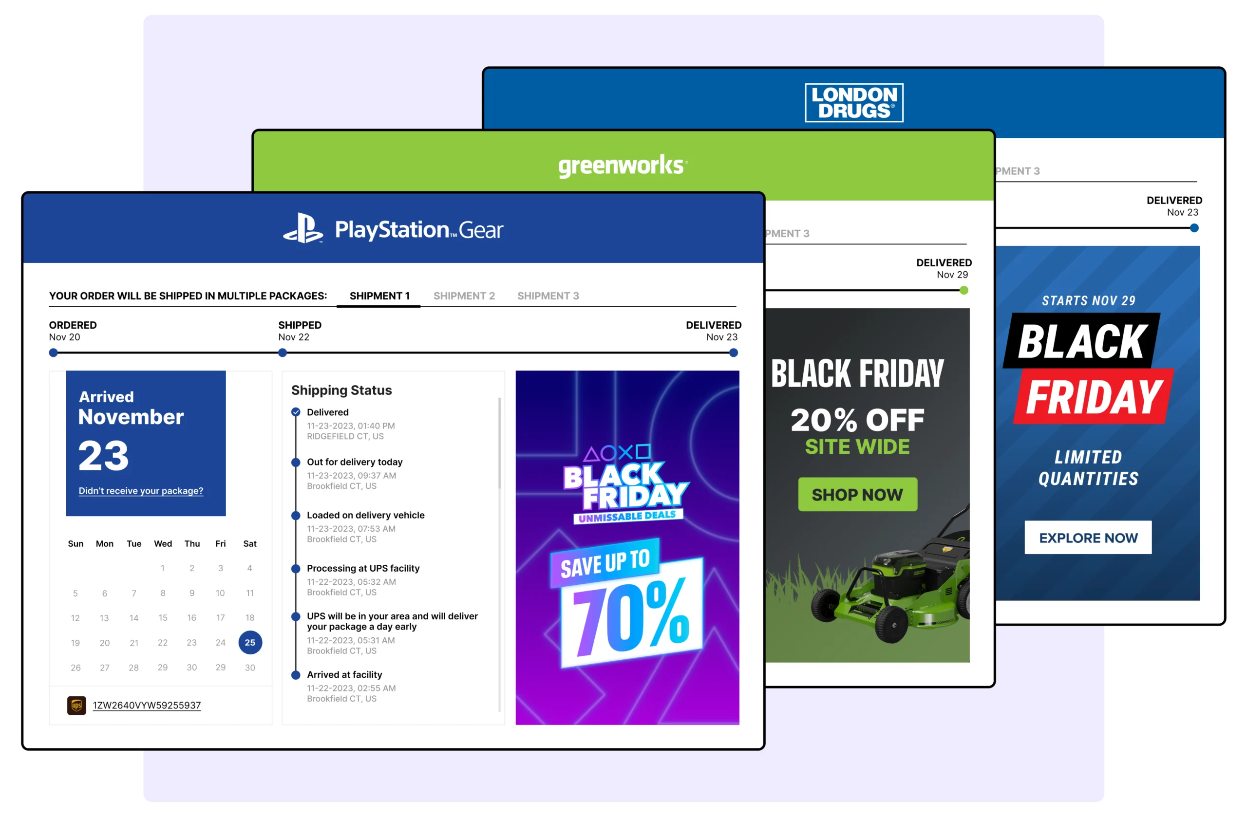 PlayStation Greenworks London Drugs using WeSupply branded tracking page to promote Black Friday campaign