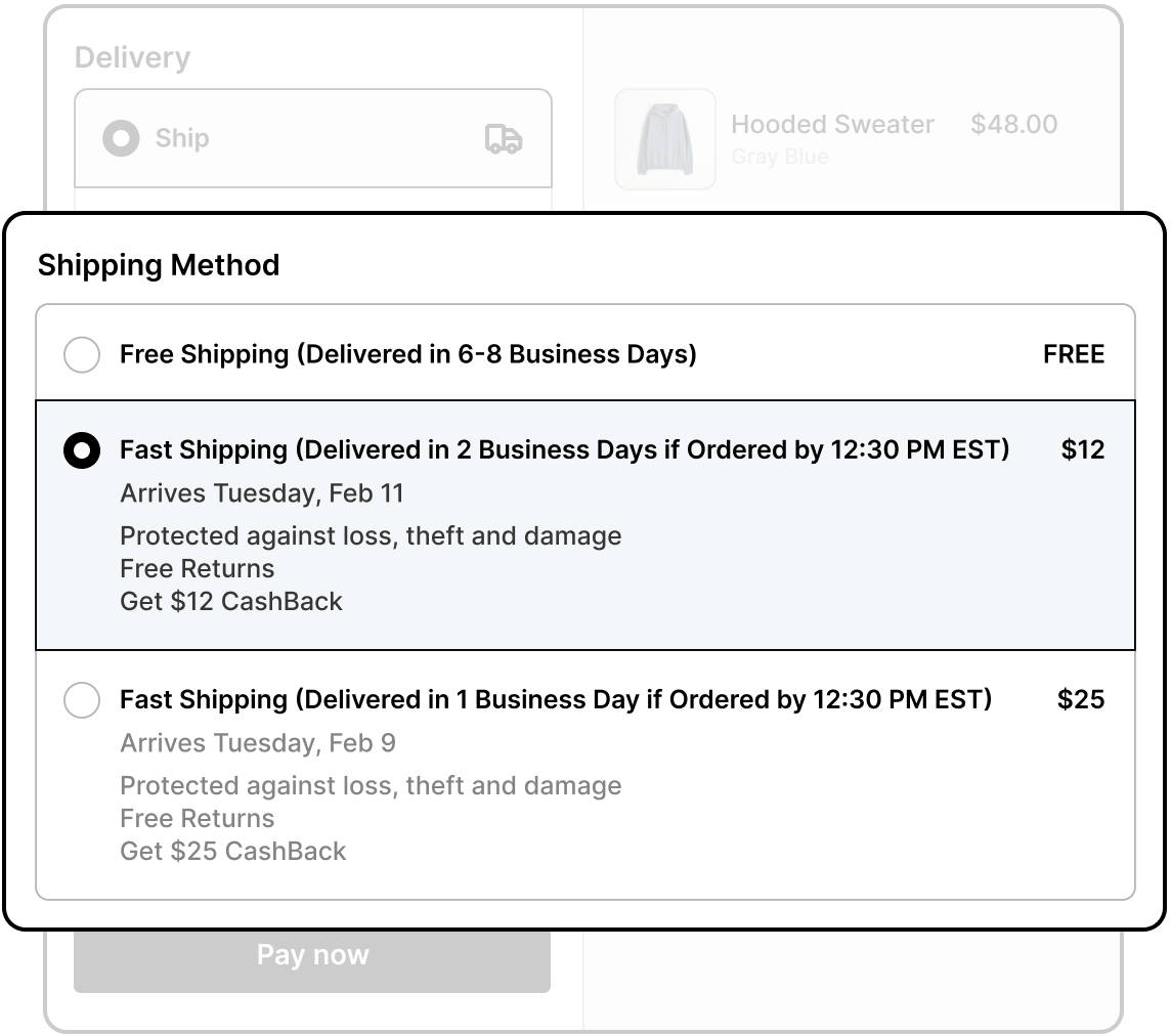 WeSupply providing delivery date shipping protection return insurance and cashback on the Shopify checkout page