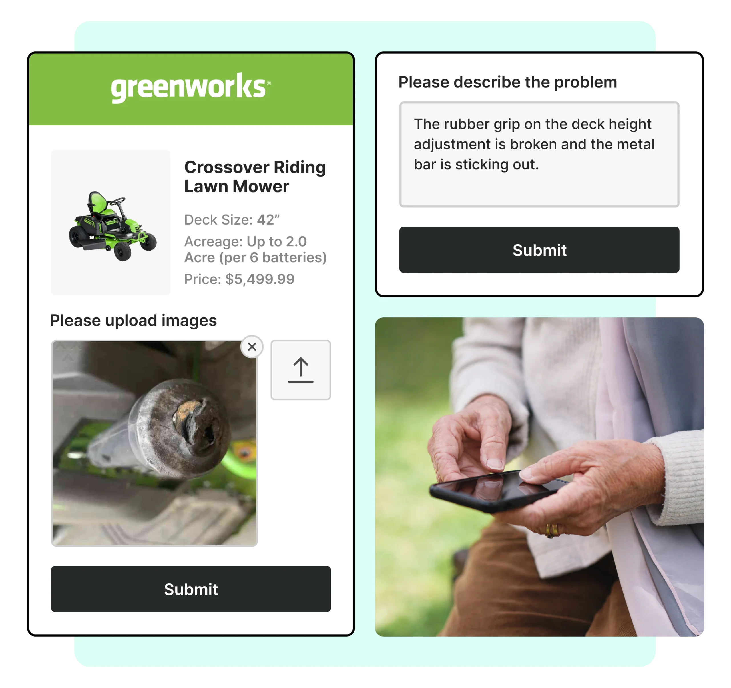 Collect Product Images and Feedback to automate returns management 2 greenworks
