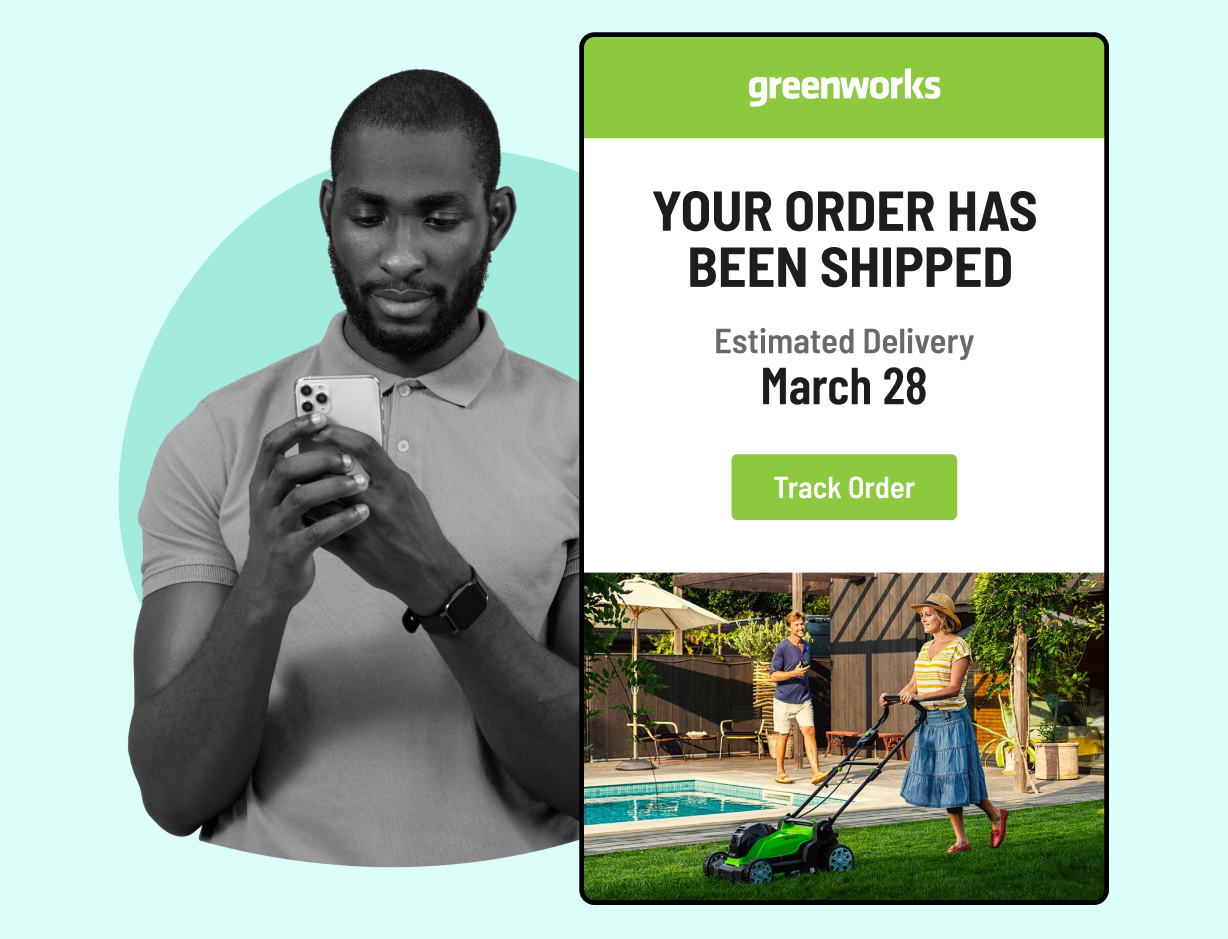 WeSupply shipping updates notification with delivery date estimate - used by Greenworks