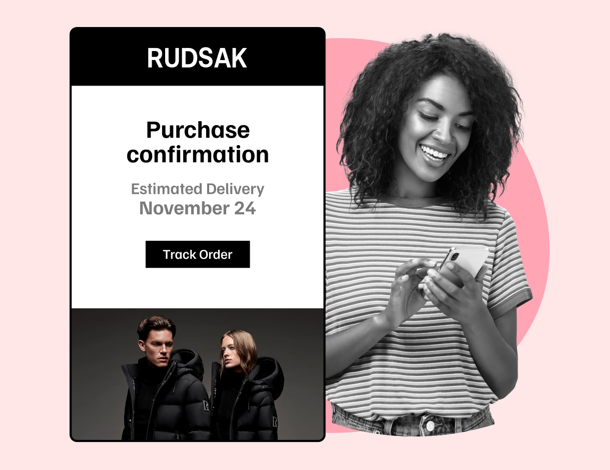 WeSupply shipping notification with estimated delivery date - used by Rudsak