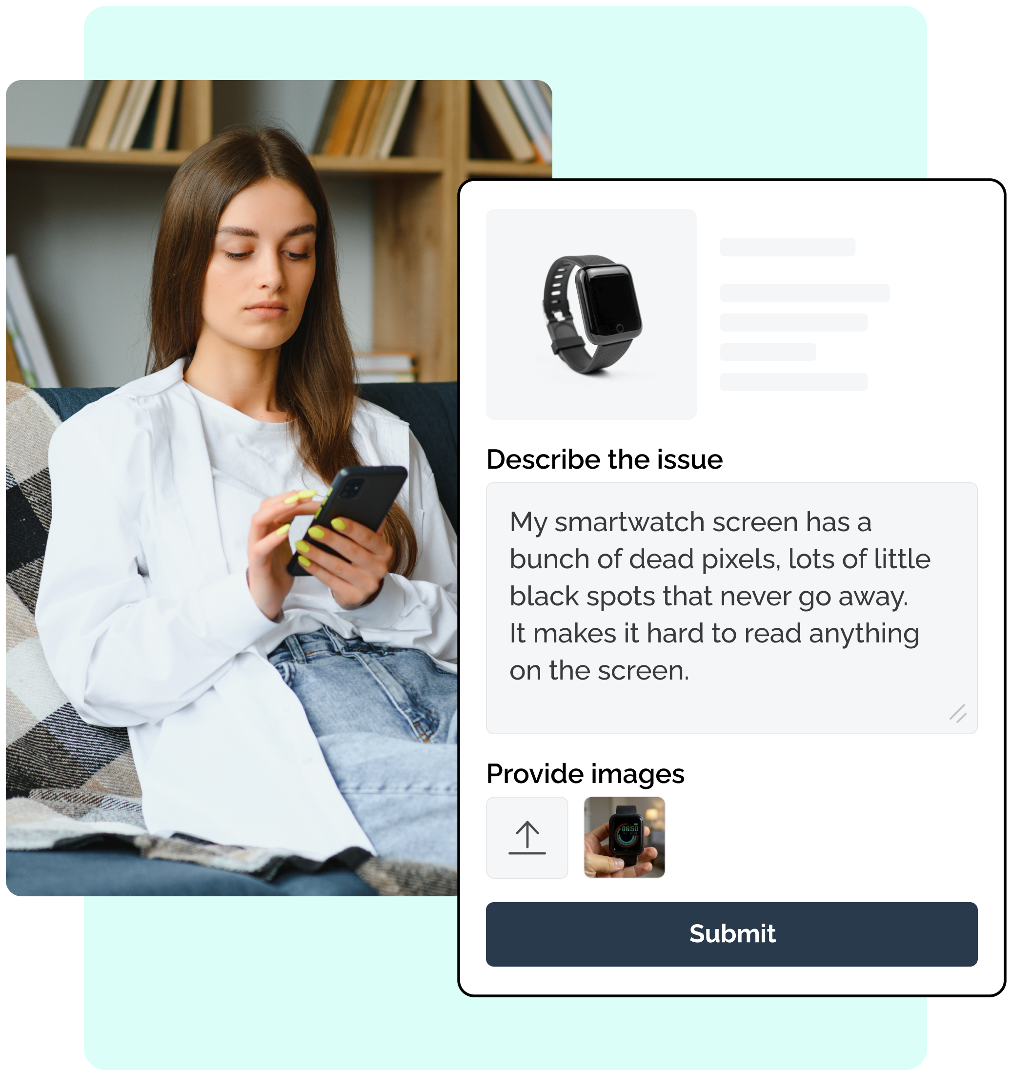 possibility for the customer to upload comments and images when claiming warranty for a product