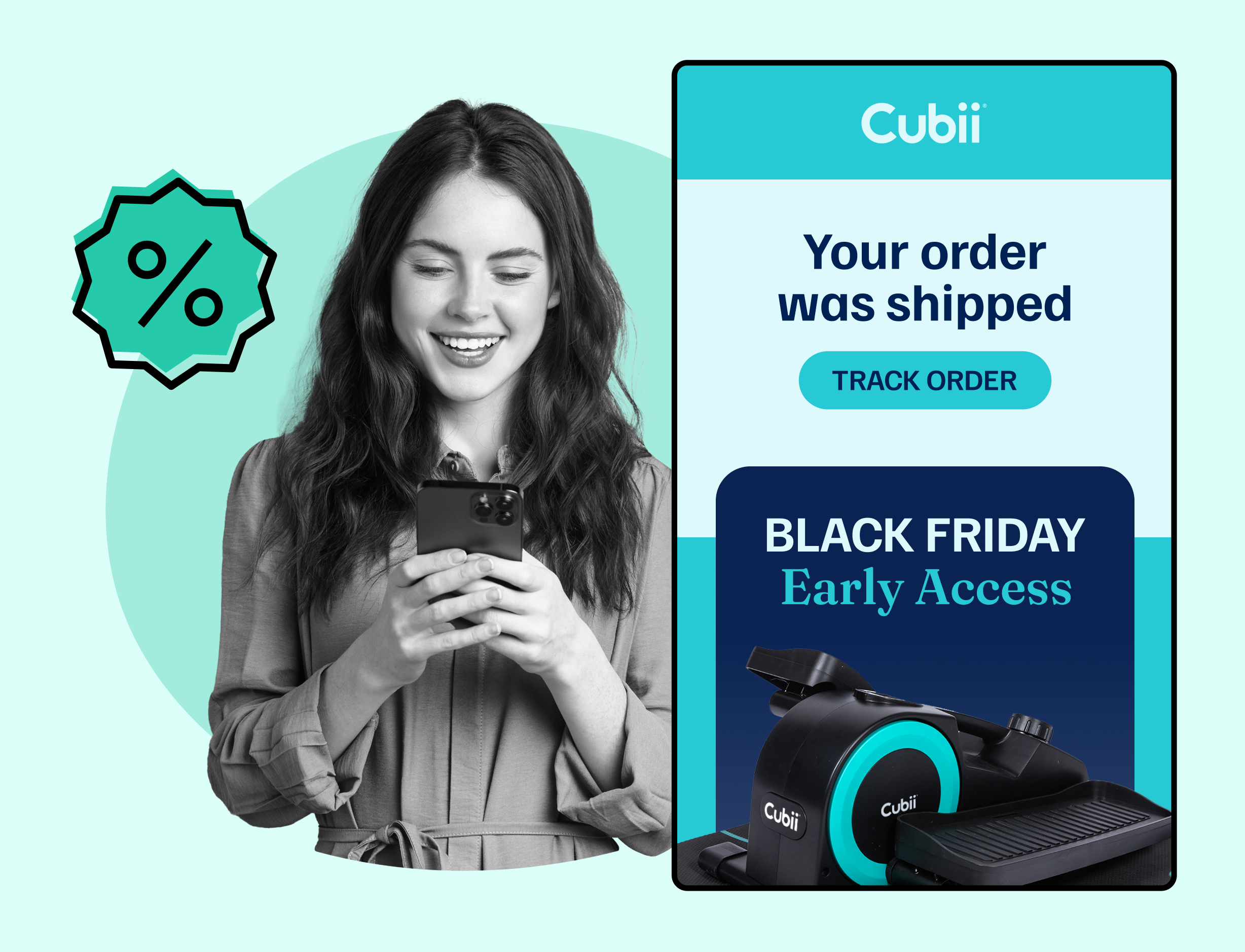 Cubii using WeSupply order status mail notification to promote Black Friday campaign